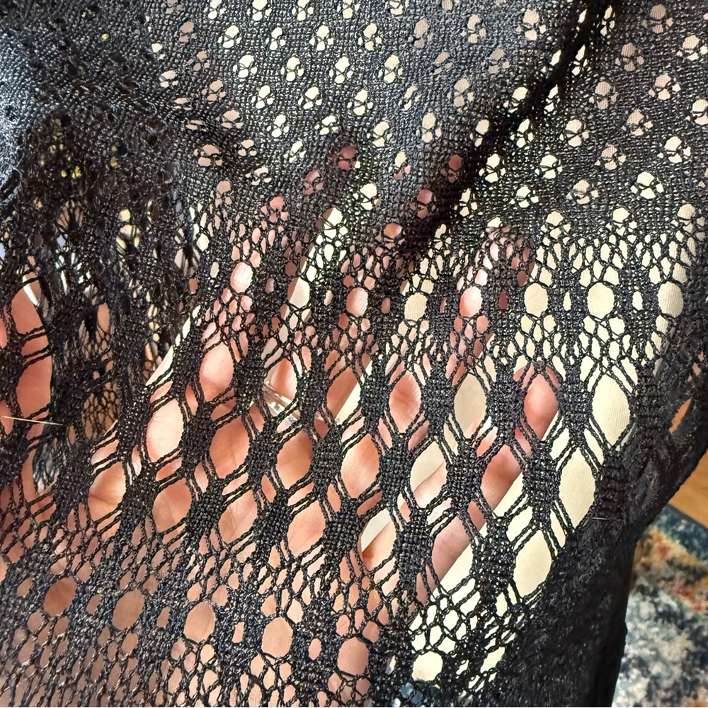 Vintage 90s/Y2K Fredericks of Hollywood Black Crochet Lace Fringed Maxi Dress - Picture 7 of 11